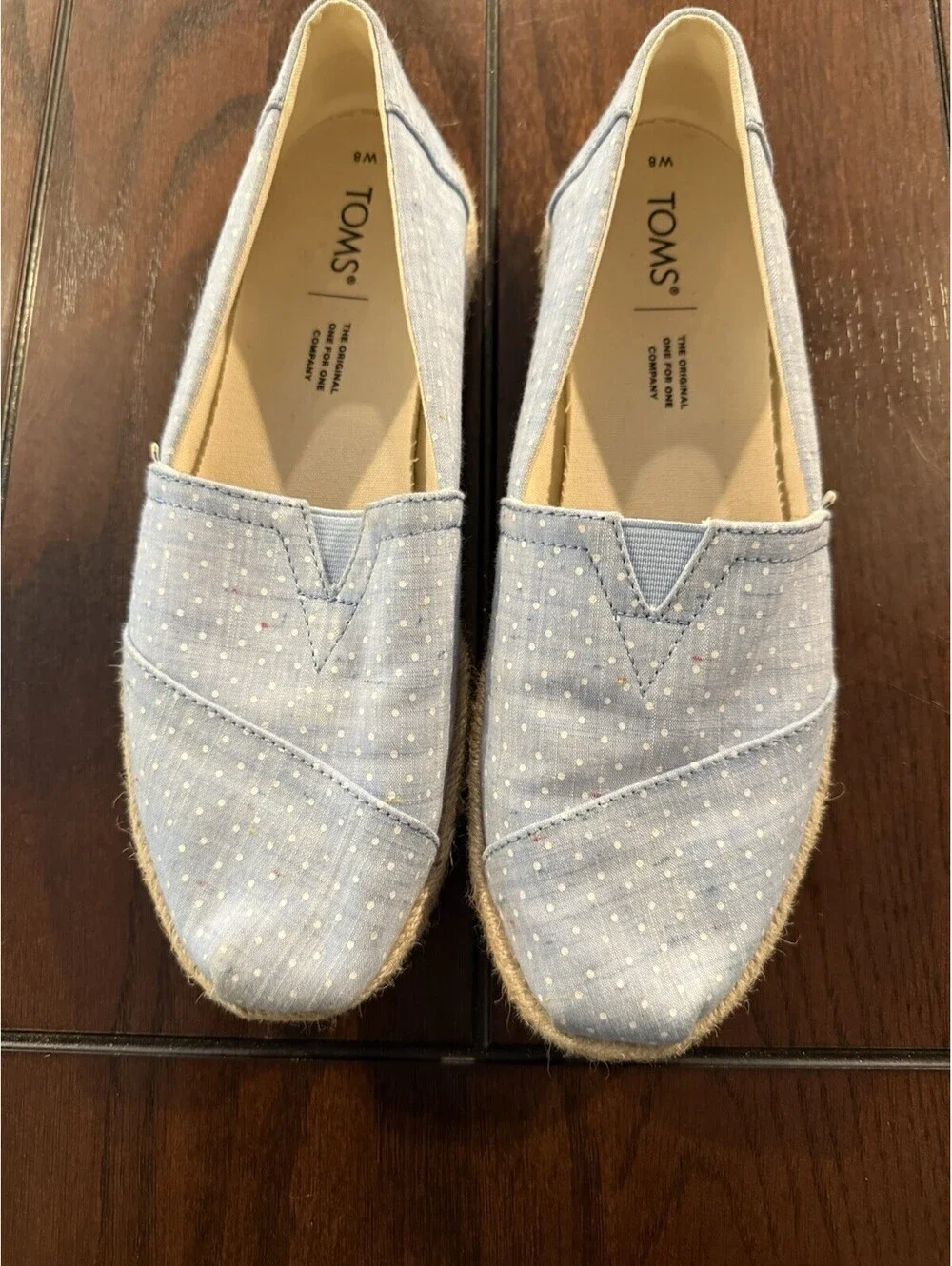TOMS‎ Classic Alpargata Light Blue Polka Dot Espadrille Slip On Shoes Womens 8